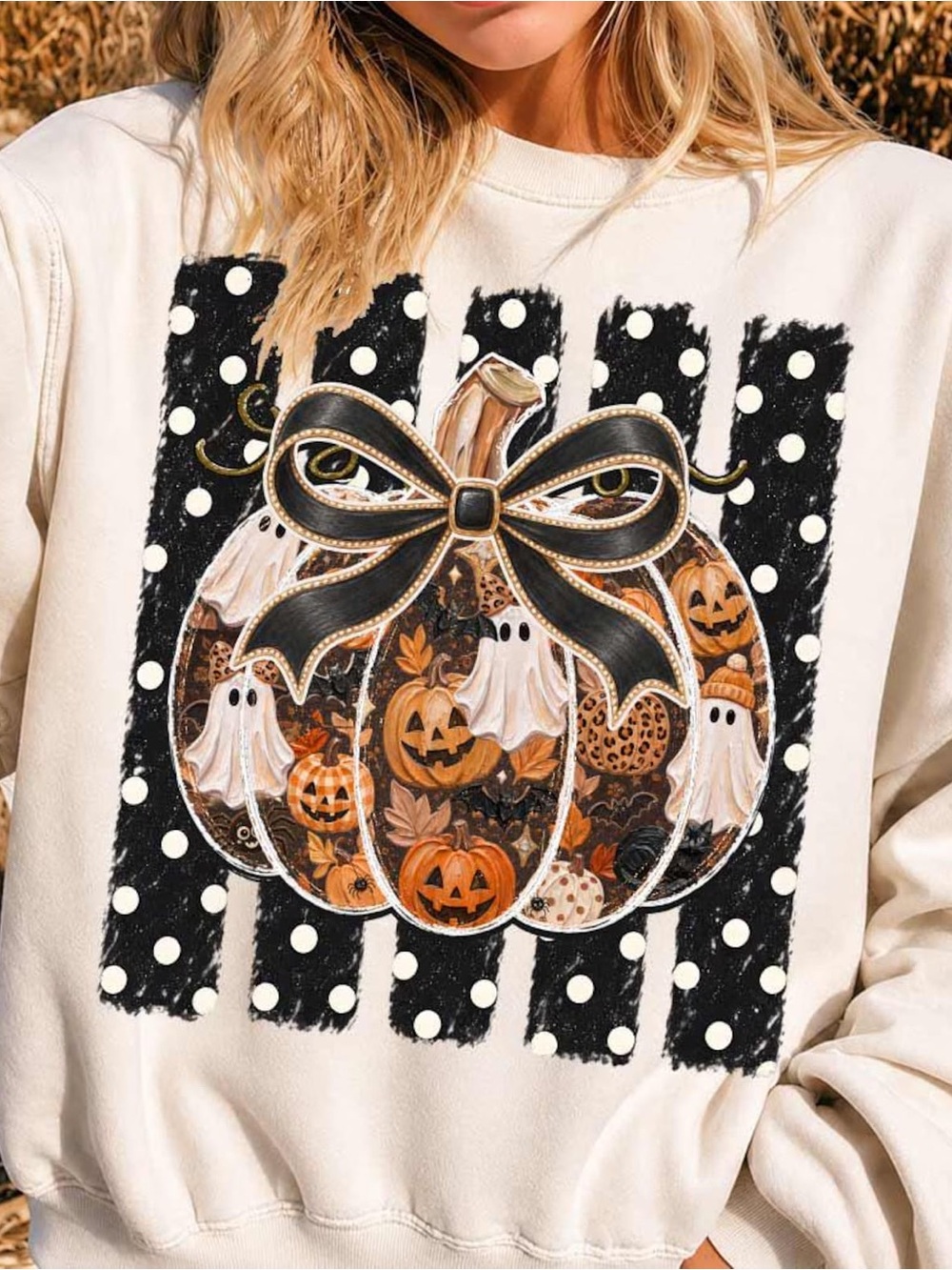 Women’s Cream Halloween Pumpkin Graphic Sweatshirt